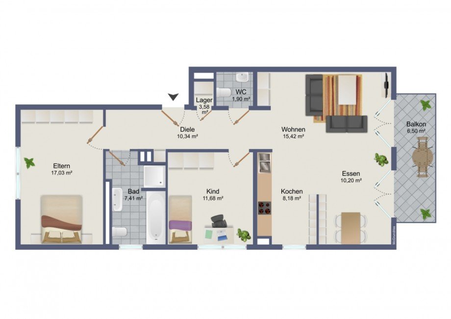 Grundriss 1.OG rechts Etagenwohnung Merzenich